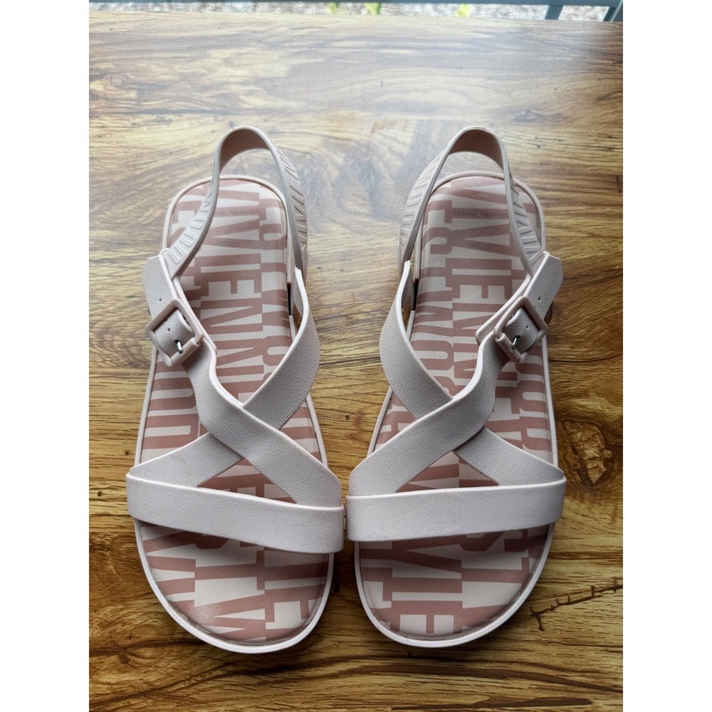 Melissa x Vivienne Westwood Pink Jelly Sandals Logo‎ Cross Strap Lug Sole Sz 9